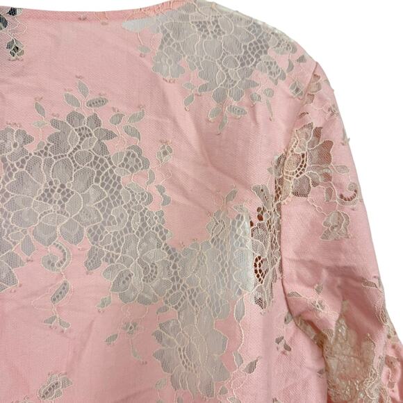 Linea by Louis Dell'Olio Pink Lace Sheer 3/4 Sleeve Womens Top Shirt sz 14 - Picture 12 of 16